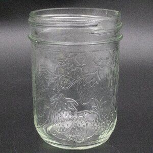 Vintage Anchor Hocking Small Clear Glass Jelly Jar Fruit Embossed Design